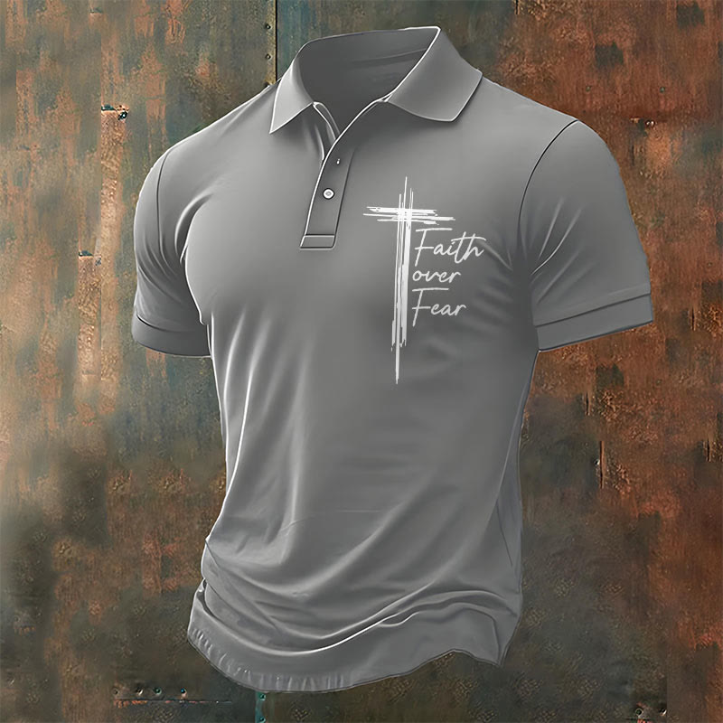 christiandiscipleshop Men's Retro Faith"Faith Over Fear"Casual Printed Polo Shirt