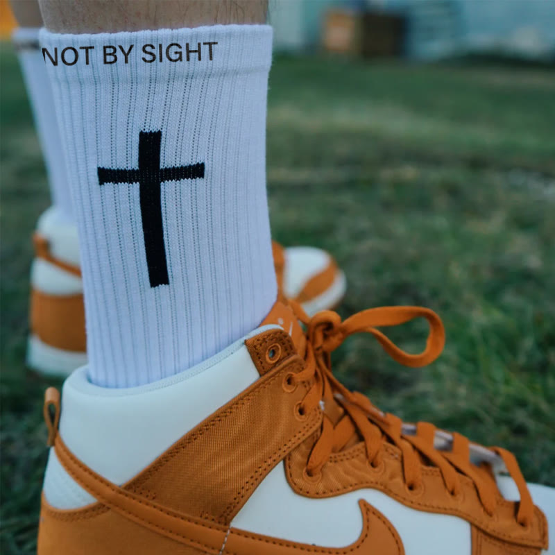 Christianartworkshop Christian Faith Cotton Socks — WALK BY FAITH, NOT BY SIGHT