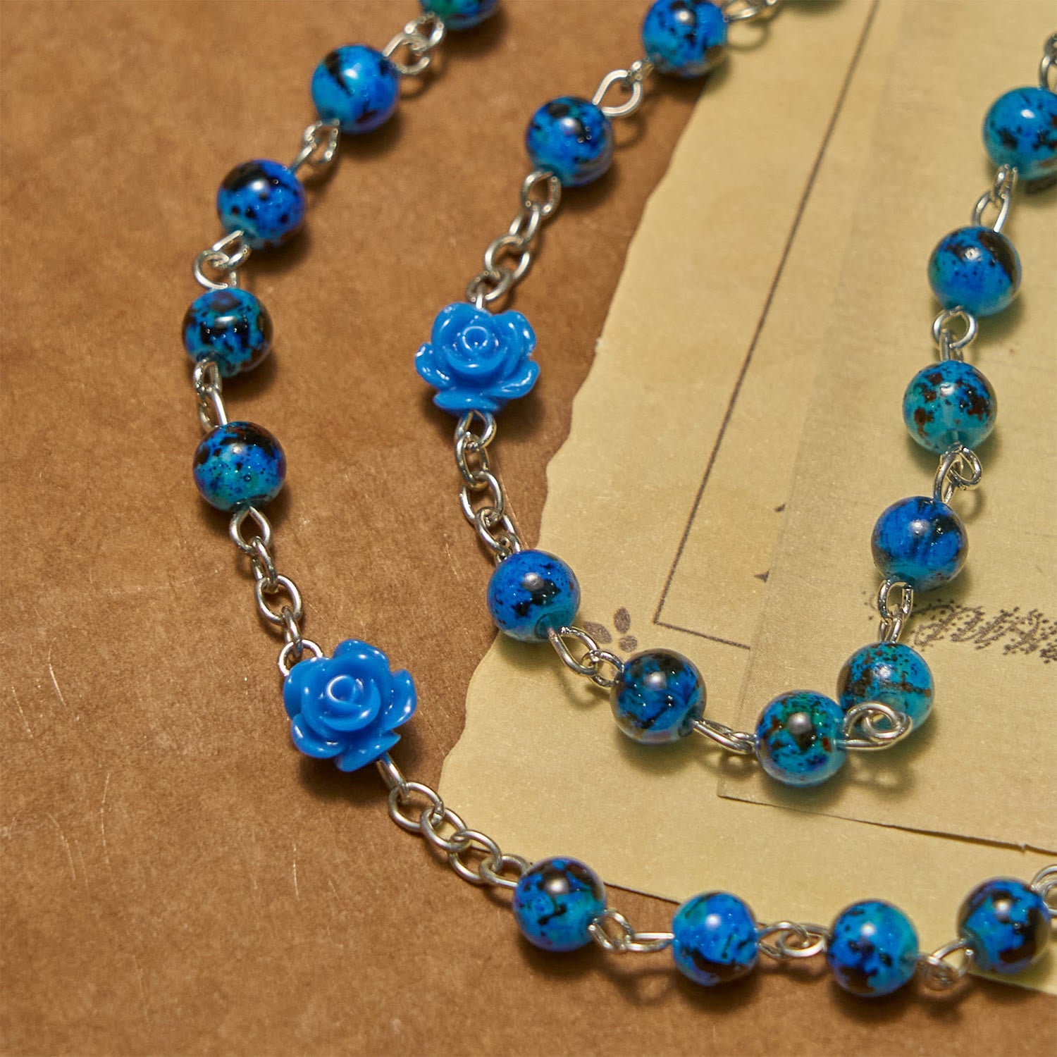 FREE Today: Royal Blue Stone Beads Rose of Miraculous Medal & Crucifix Prayer Rosary