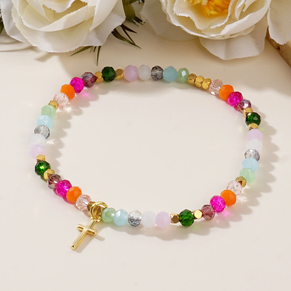 Christiandiscipleshop Multicolored Crystal Cross Bracelet with Blessed Card: A Vivid Token of Faith