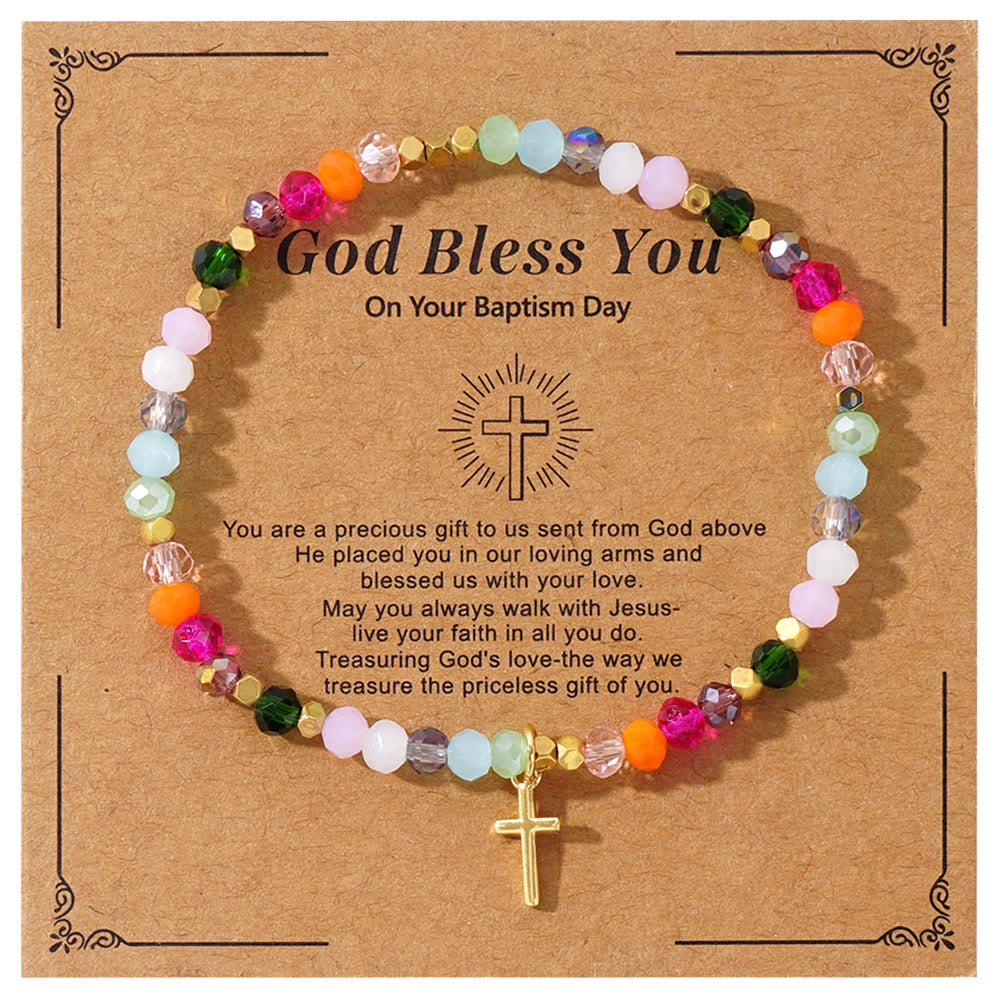 Christiandiscipleshop Multicolored Crystal Cross Bracelet with Blessed Card: A Vivid Token of Faith