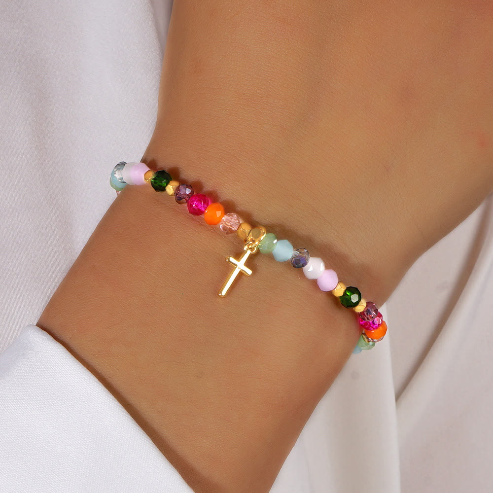 Christiandiscipleshop Multicolored Crystal Cross Bracelet with Blessed Card: A Vivid Token of Faith