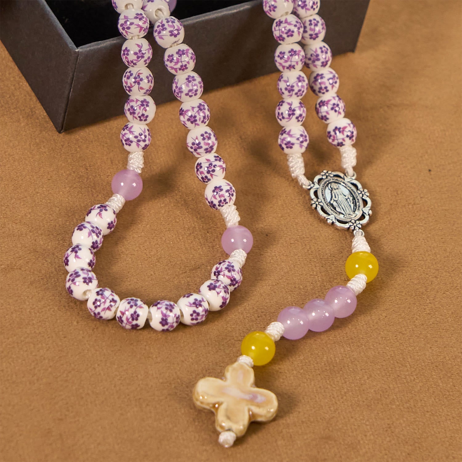 christiandiscipleshop Miraculous Medal & Cross of 8mm Flower Ceramic Beads Handmade Rosary for Holy Prayer