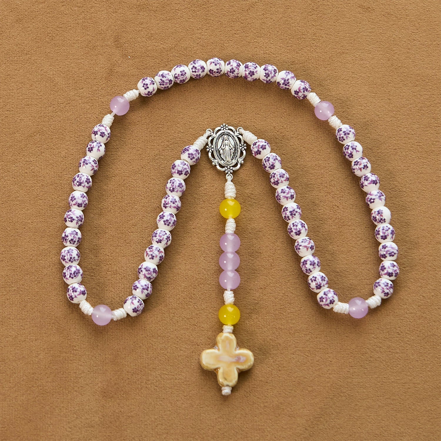 christiandiscipleshop Miraculous Medal & Cross of 8mm Flower Ceramic Beads Handmade Rosary for Holy Prayer