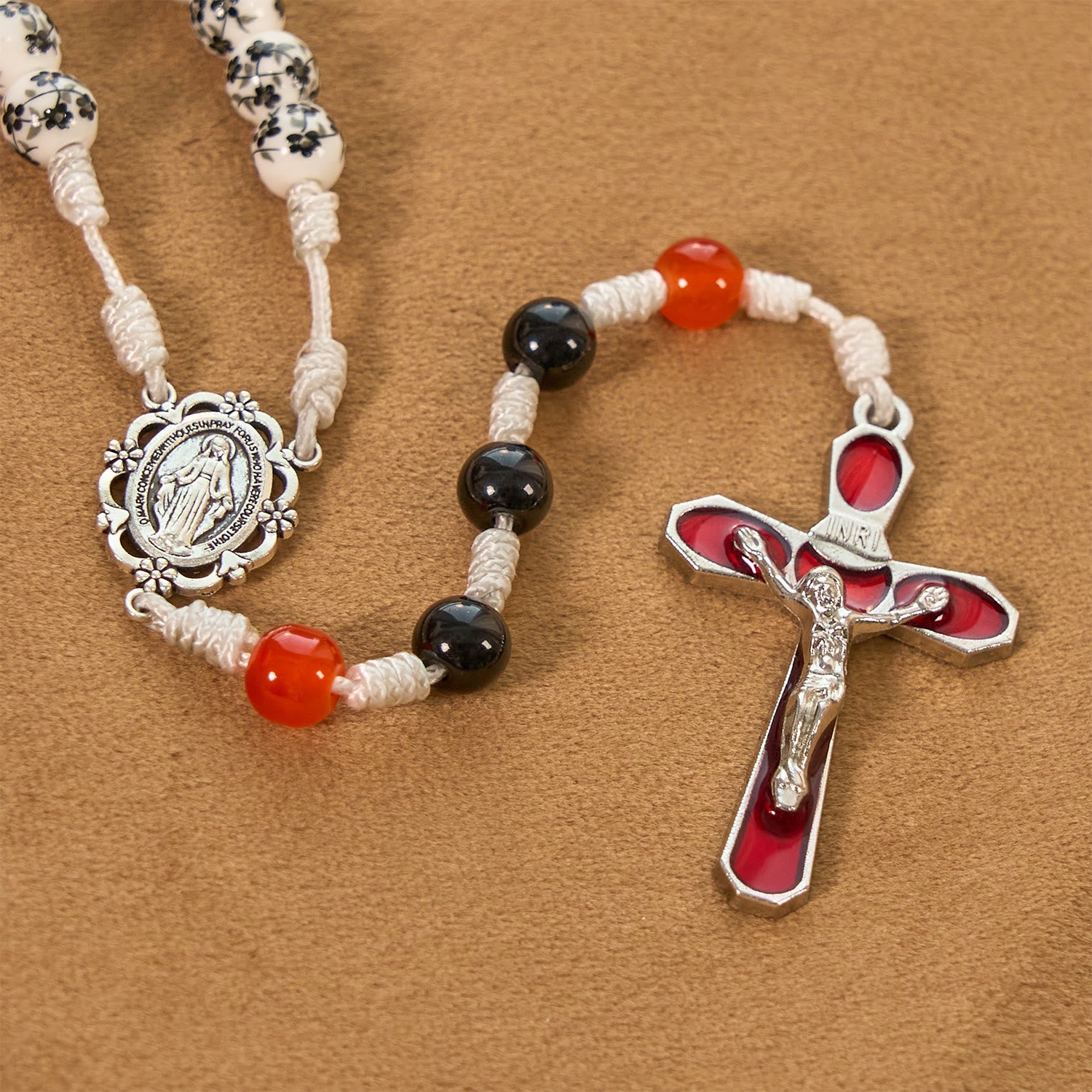 christiandiscipleshop Miraculous Medal & Crucifix of 8mm Flower Ceramic Beads Handmade Rosary——Divine Protection Rosary