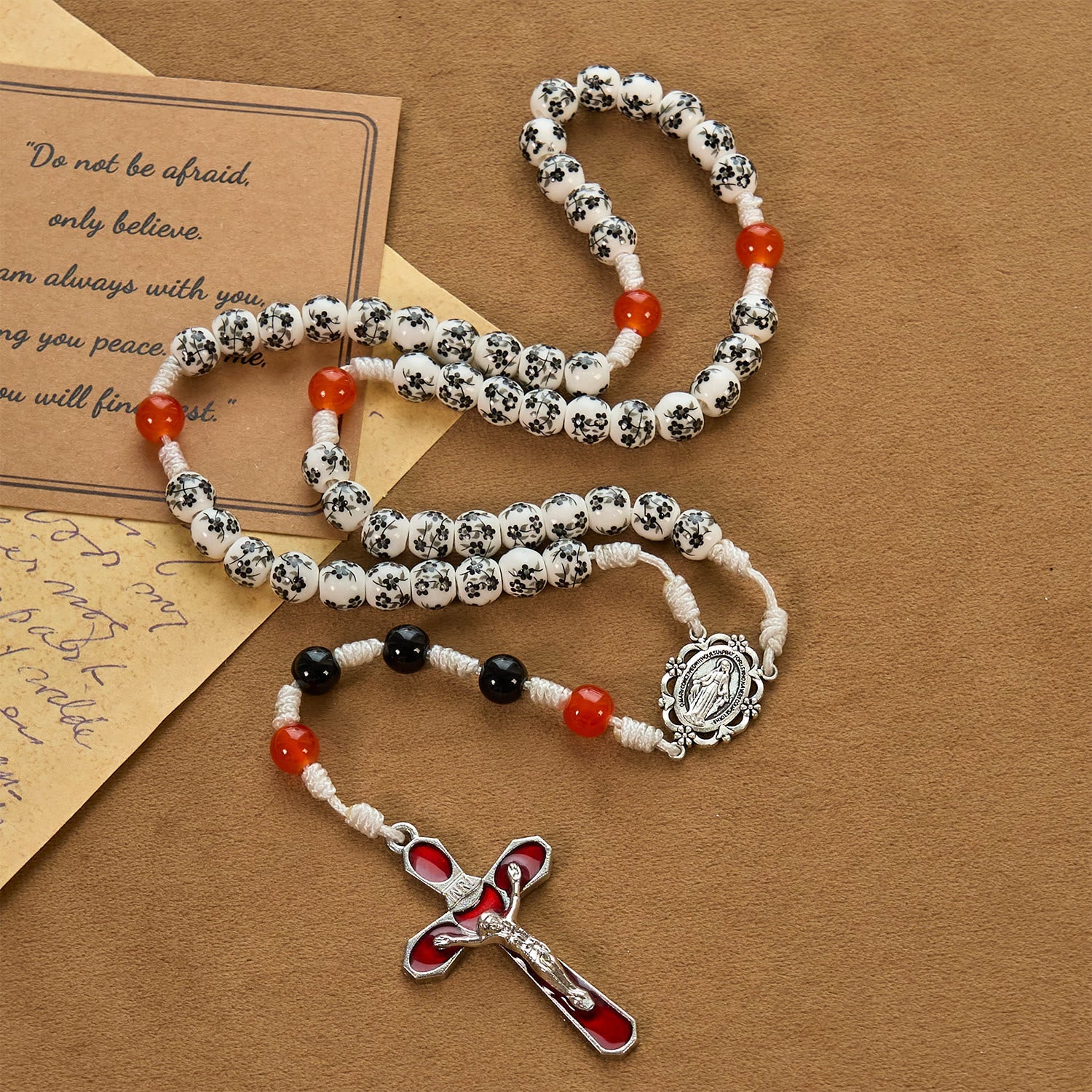 christiandiscipleshop Miraculous Medal & Crucifix of 8mm Flower Ceramic Beads Handmade Rosary——Divine Protection Rosary