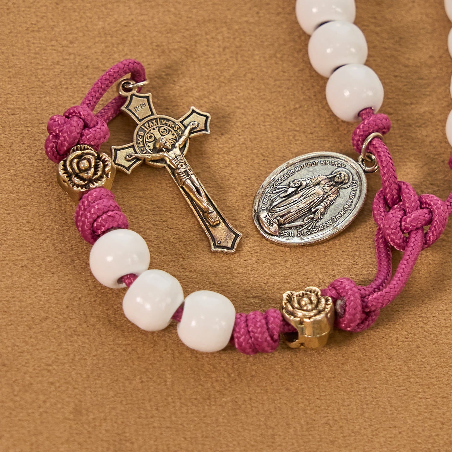 Christiandiscipleshop Grace - Infused Rosary: Handmade White Bead Rosary with Mary's Medal and Floral Accents