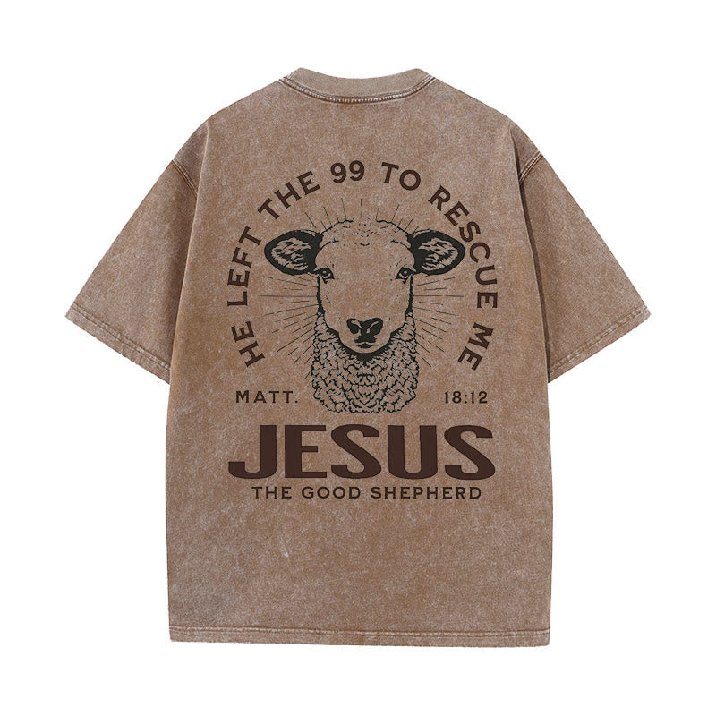Christianartworkshop "He Left The 99 To Rescue Me" Unisex Washed T-Shirt