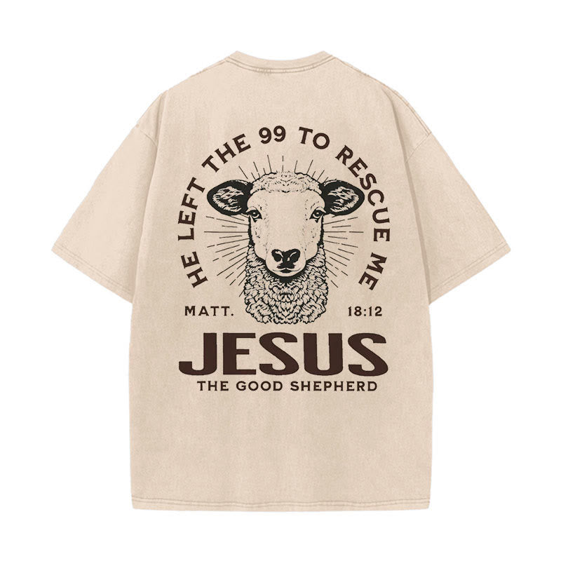 Christianartworkshop "He Left The 99 To Rescue Me" Unisex Washed T-Shirt