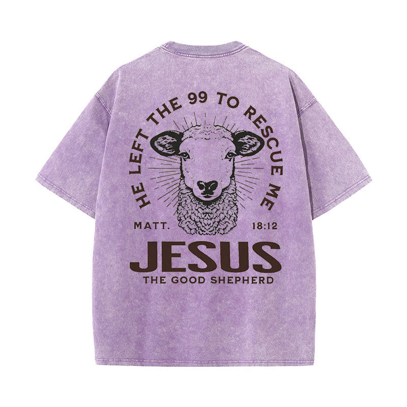 Christianartworkshop "He Left The 99 To Rescue Me" Unisex Washed T-Shirt