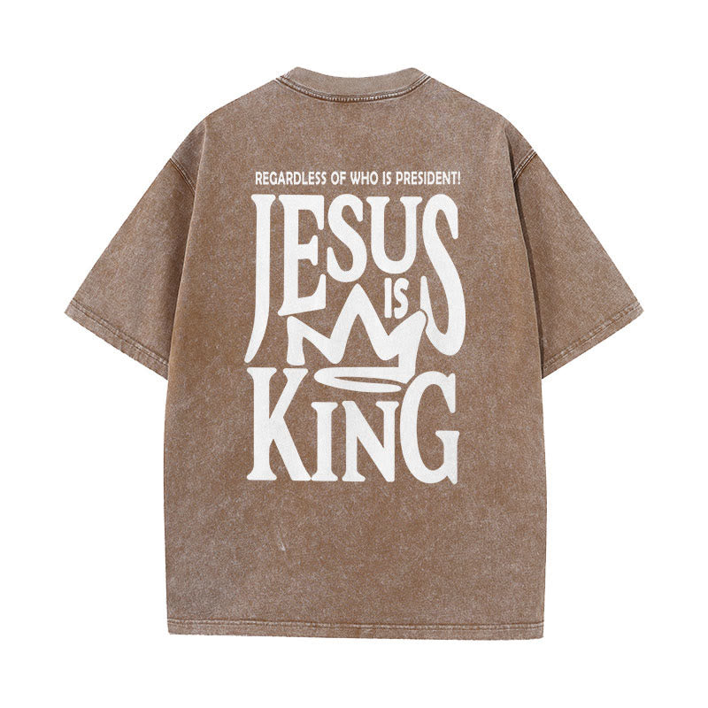 christiandiscipleshop Jesus is King Statement Unisex Washed T-Shirt