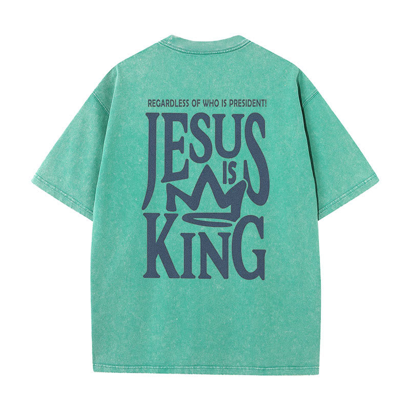 christiandiscipleshop Jesus is King Statement Unisex Washed T-Shirt