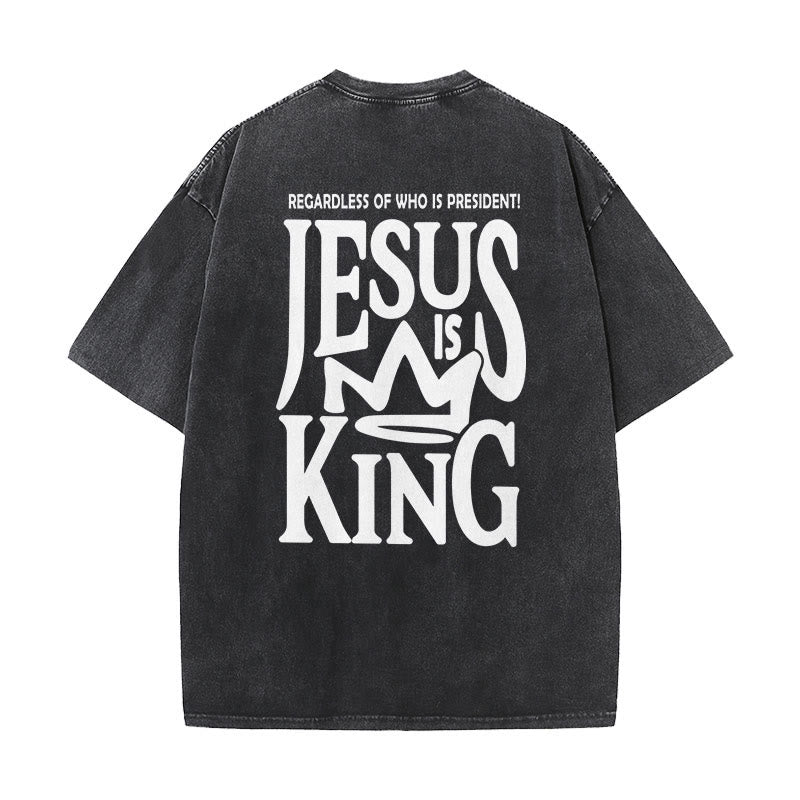 christiandiscipleshop Jesus is King Statement Unisex Washed T-Shirt