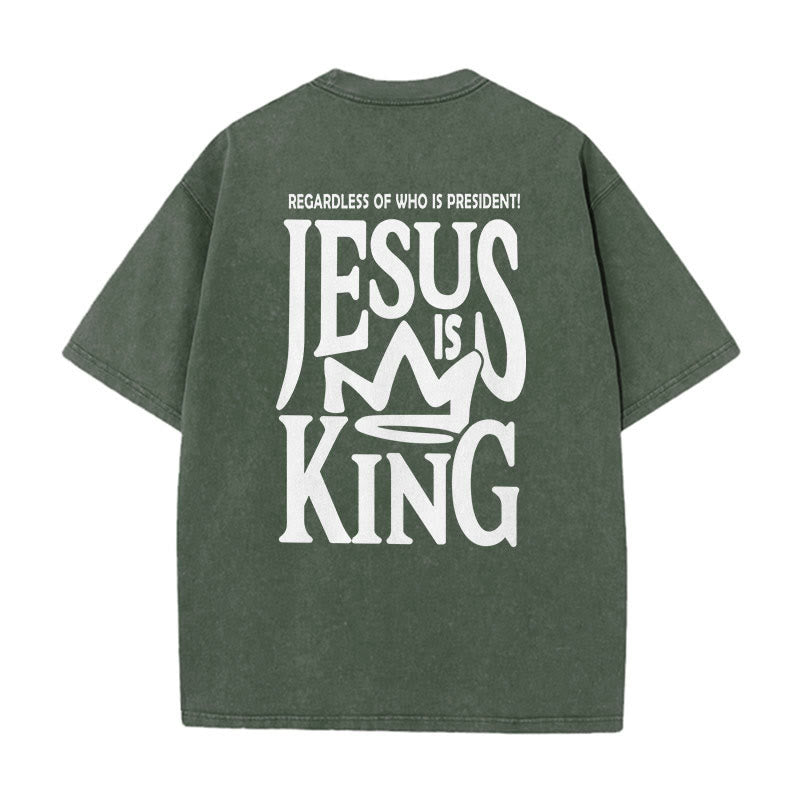 christiandiscipleshop Jesus is King Statement Unisex Washed T-Shirt