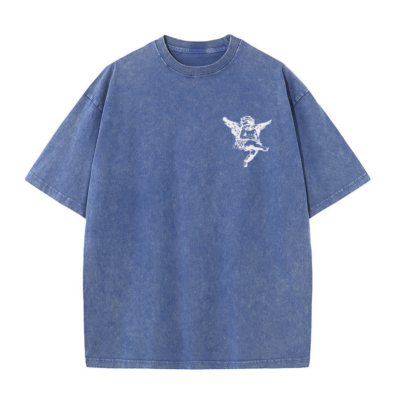 christiandiscipleshop Inspired Blessed T-Shirt with Cherub Design Unisex Washed T-Shirt