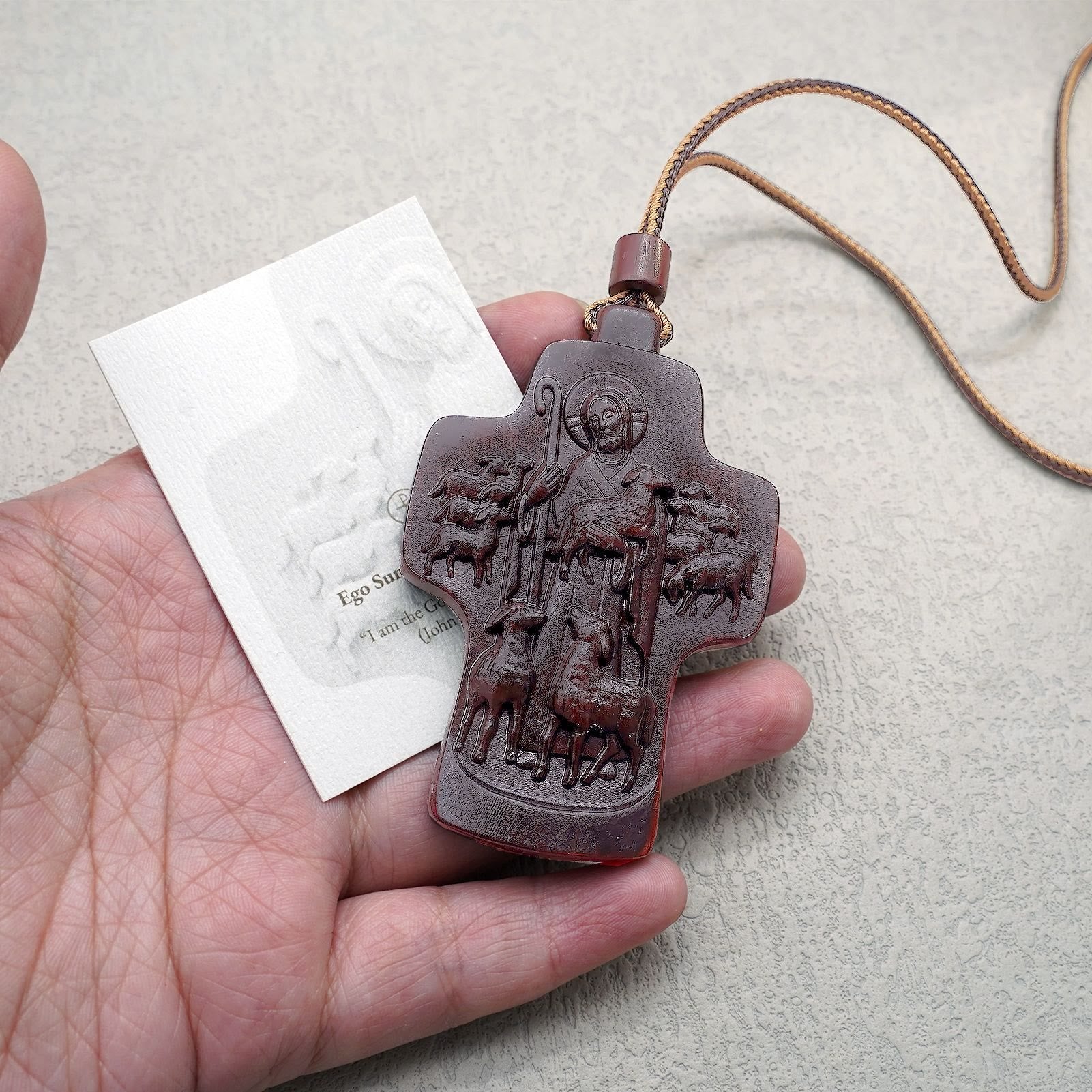 christiandiscipleshop Handmade Good Shepherd Jesus With Wood Cross Necklace: A Symbol of Faith and Craftsmanship