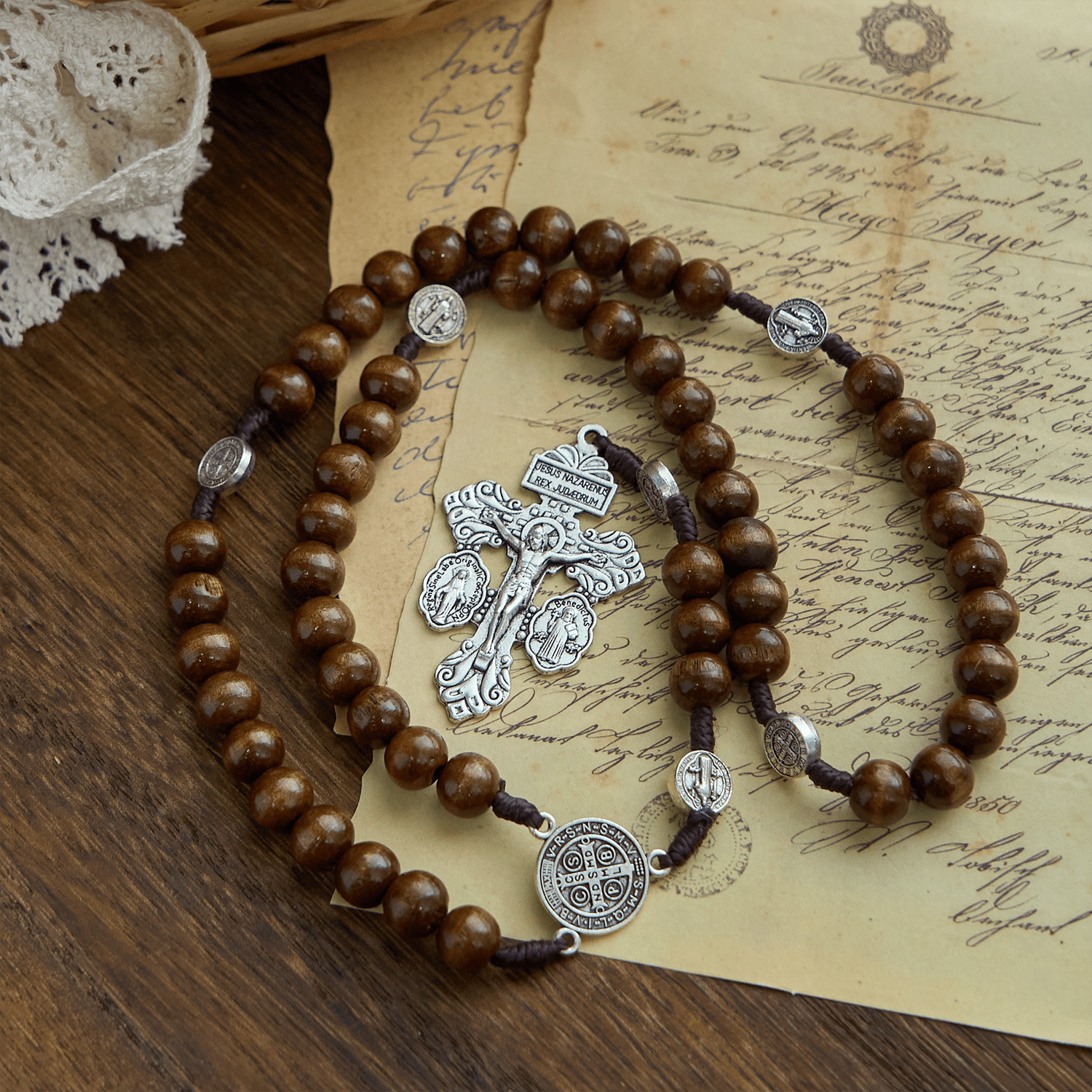 FREE Today: St. Benedict Medal Church Forgiveness Absolution Wooden Necklace Rosary Gift