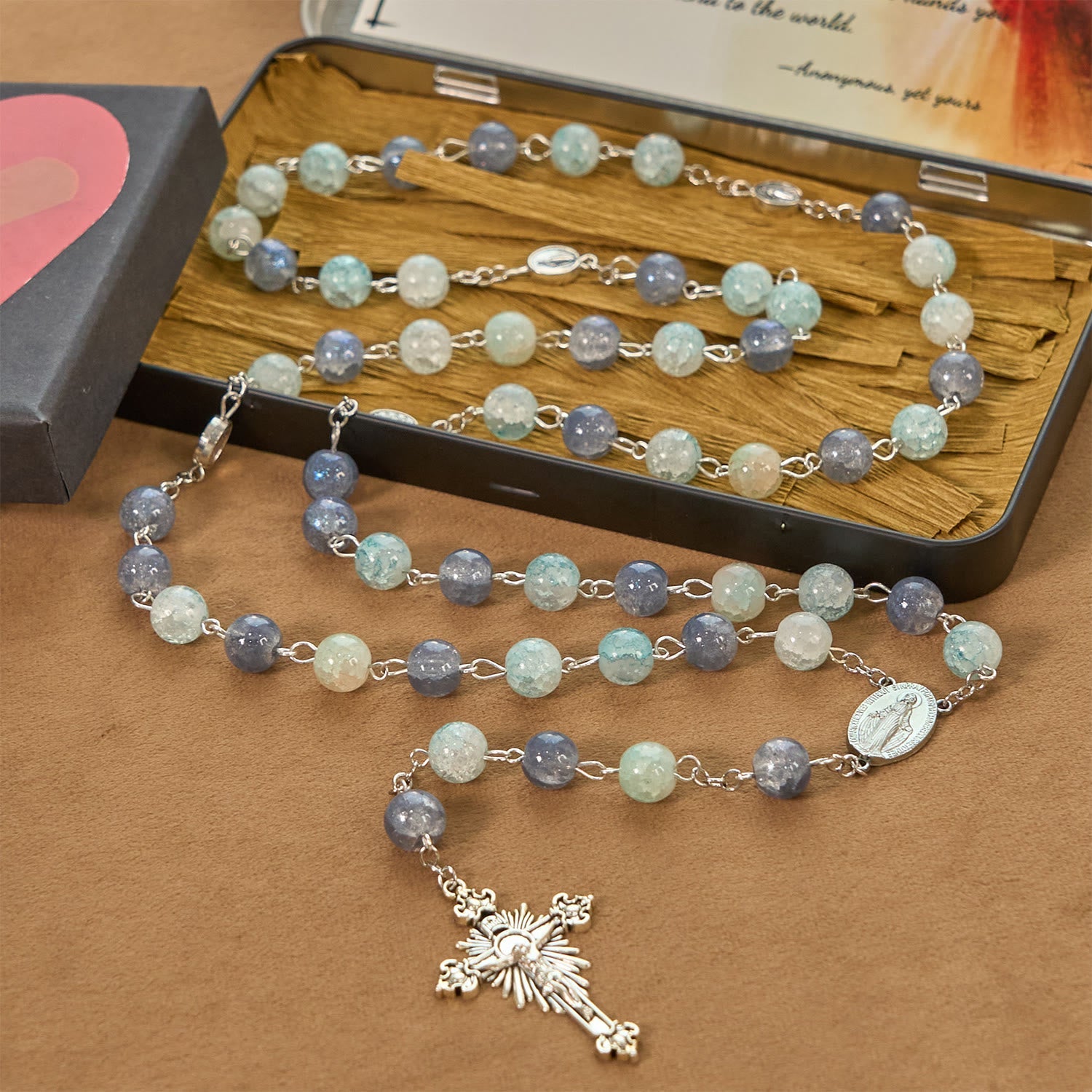 christiandiscipleshop Handmade Original Grey Blue Rosary with Miraculous Medal: A Unique Expression of Faith