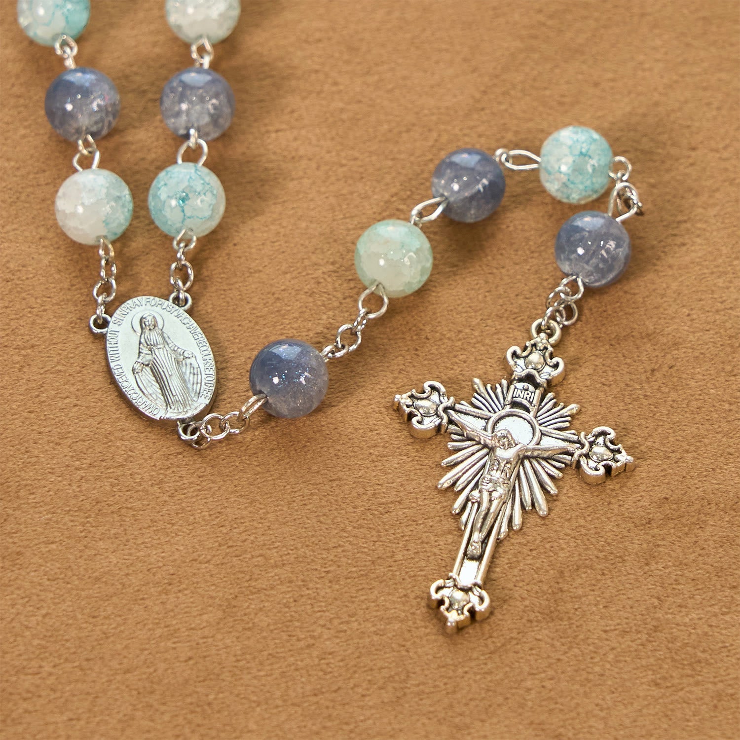 christiandiscipleshop Handmade Original Grey Blue Rosary with Miraculous Medal: A Unique Expression of Faith