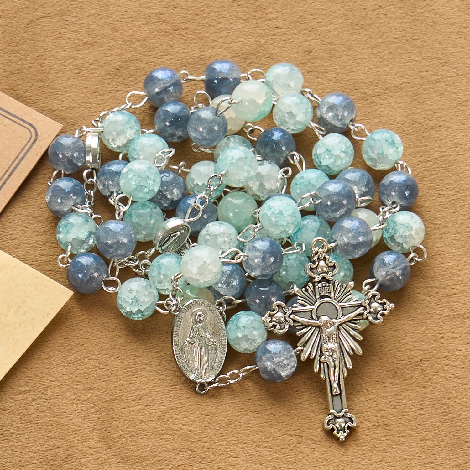christiandiscipleshop Handmade Original Grey Blue Rosary with Miraculous Medal: A Unique Expression of Faith