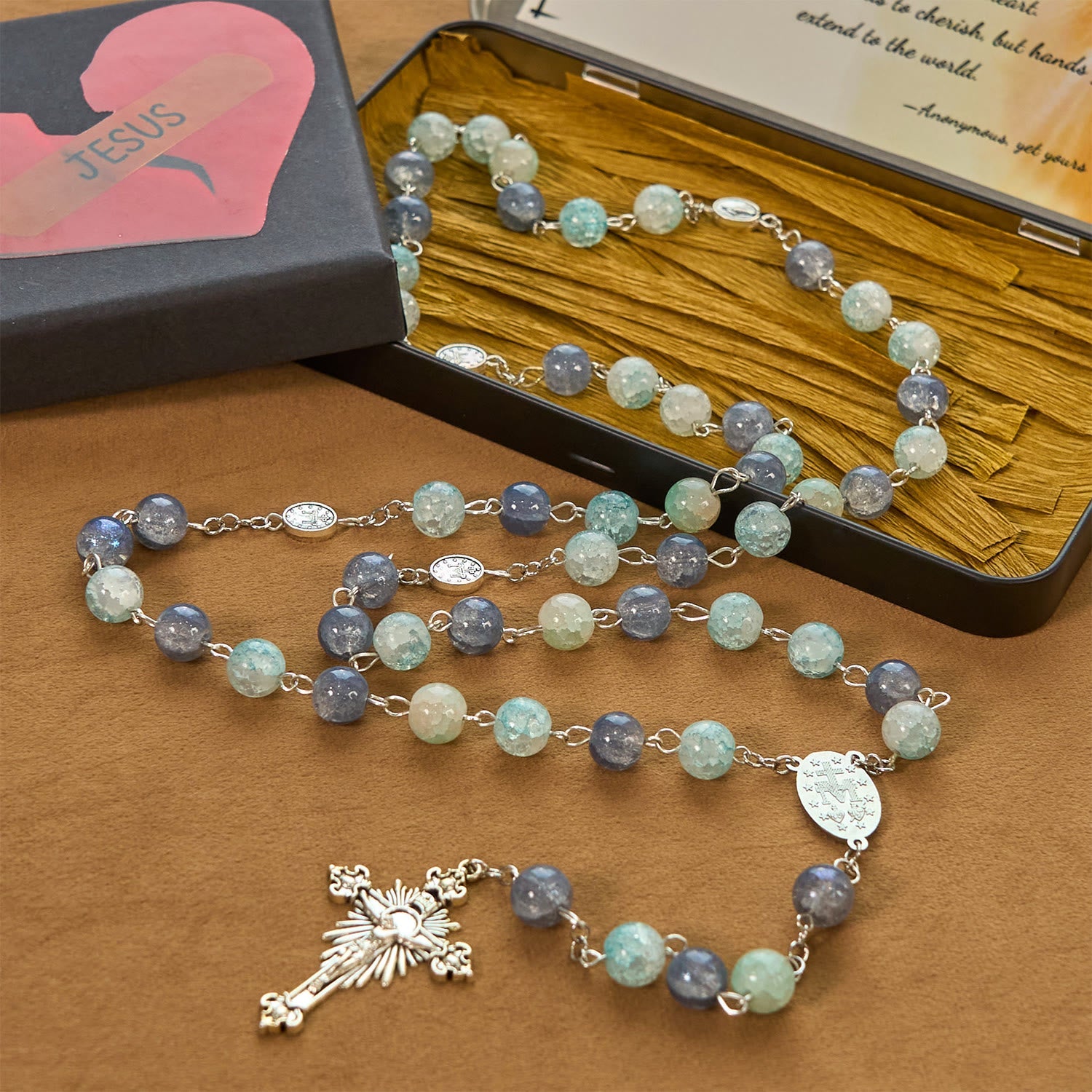 christiandiscipleshop Handmade Original Grey Blue Rosary with Miraculous Medal: A Unique Expression of Faith