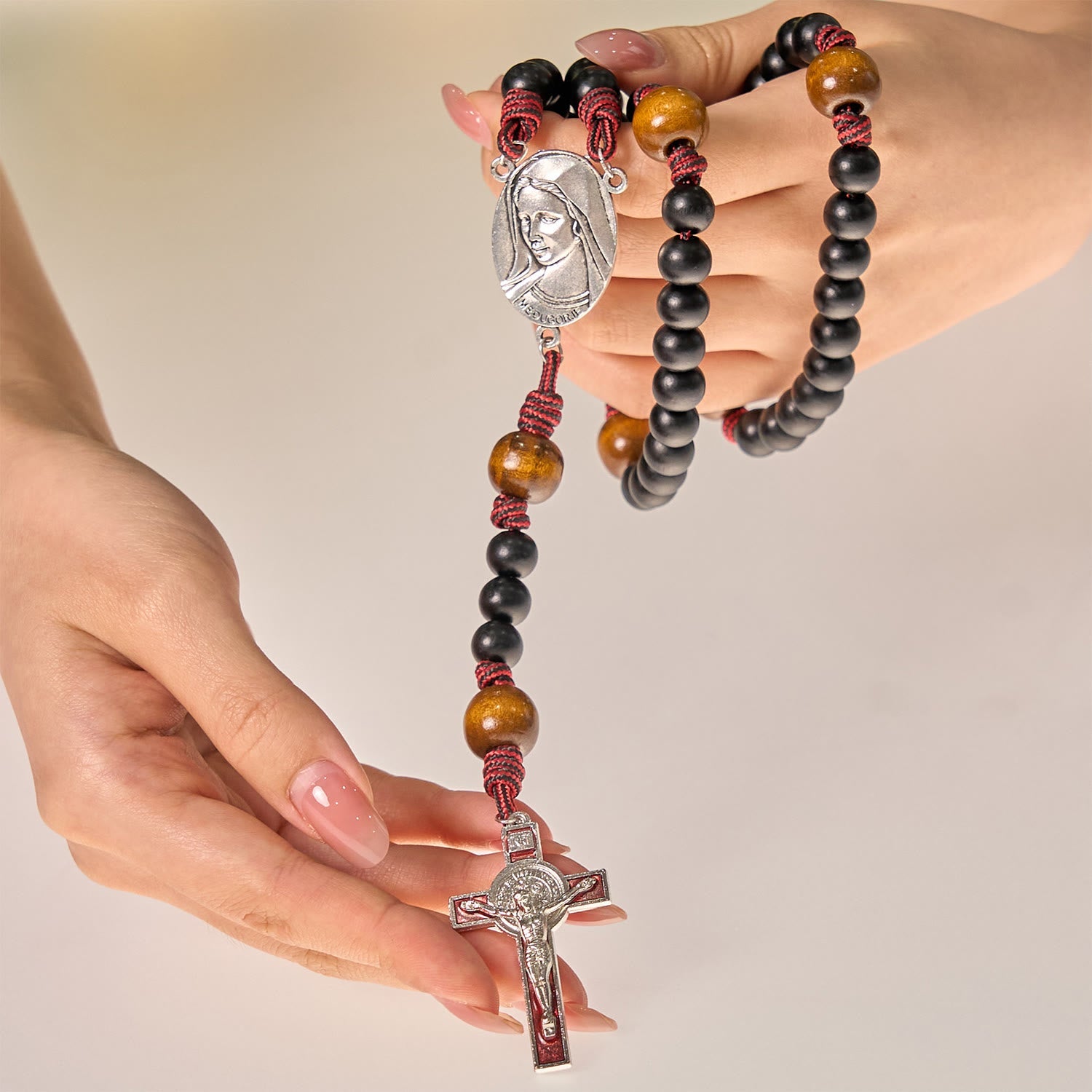 christiandiscipleshop Handmade Original Rosary with 10mm Ebony Wooden Beads & Solid Paracord
