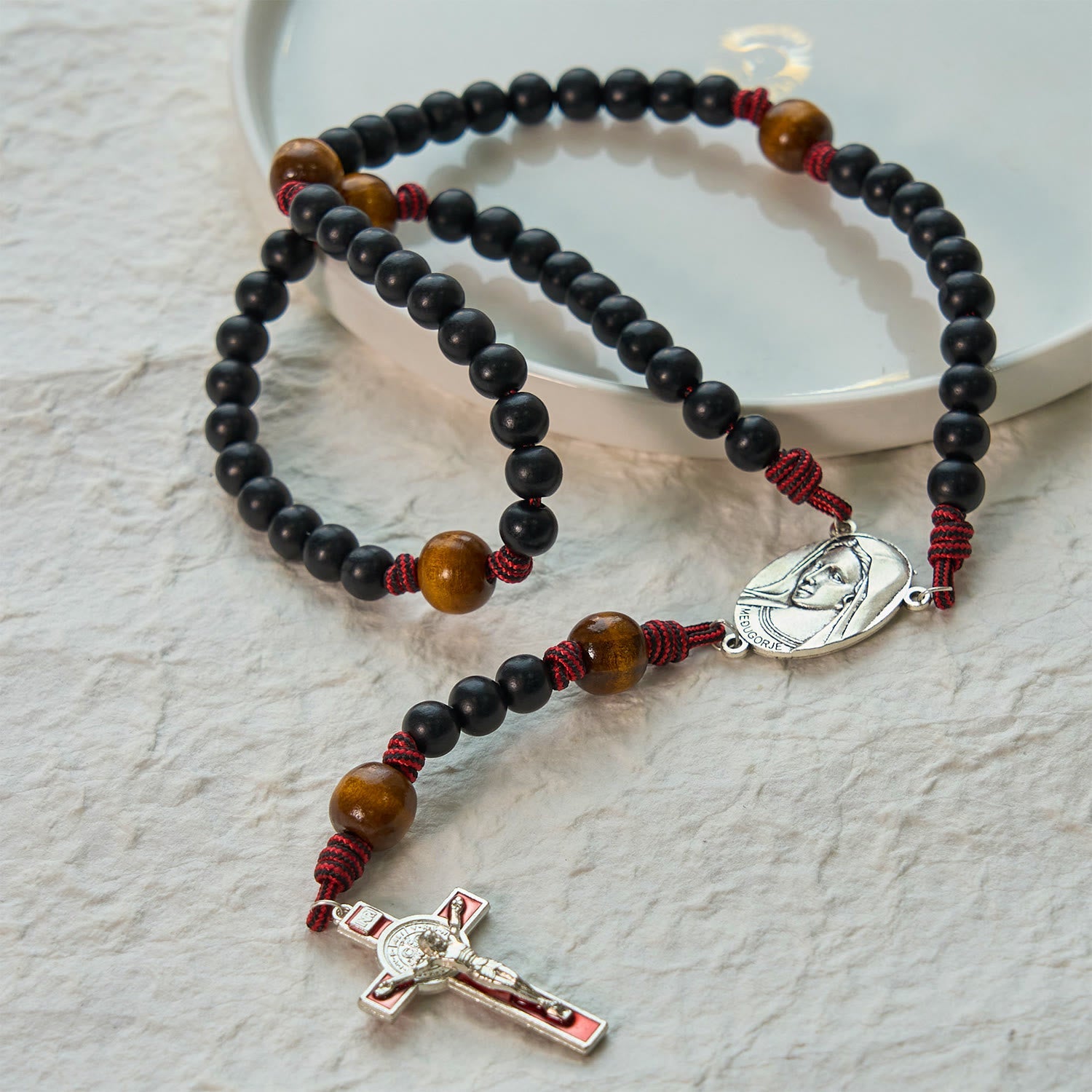 christiandiscipleshop Handmade Original Rosary with 10mm Ebony Wooden Beads & Solid Paracord