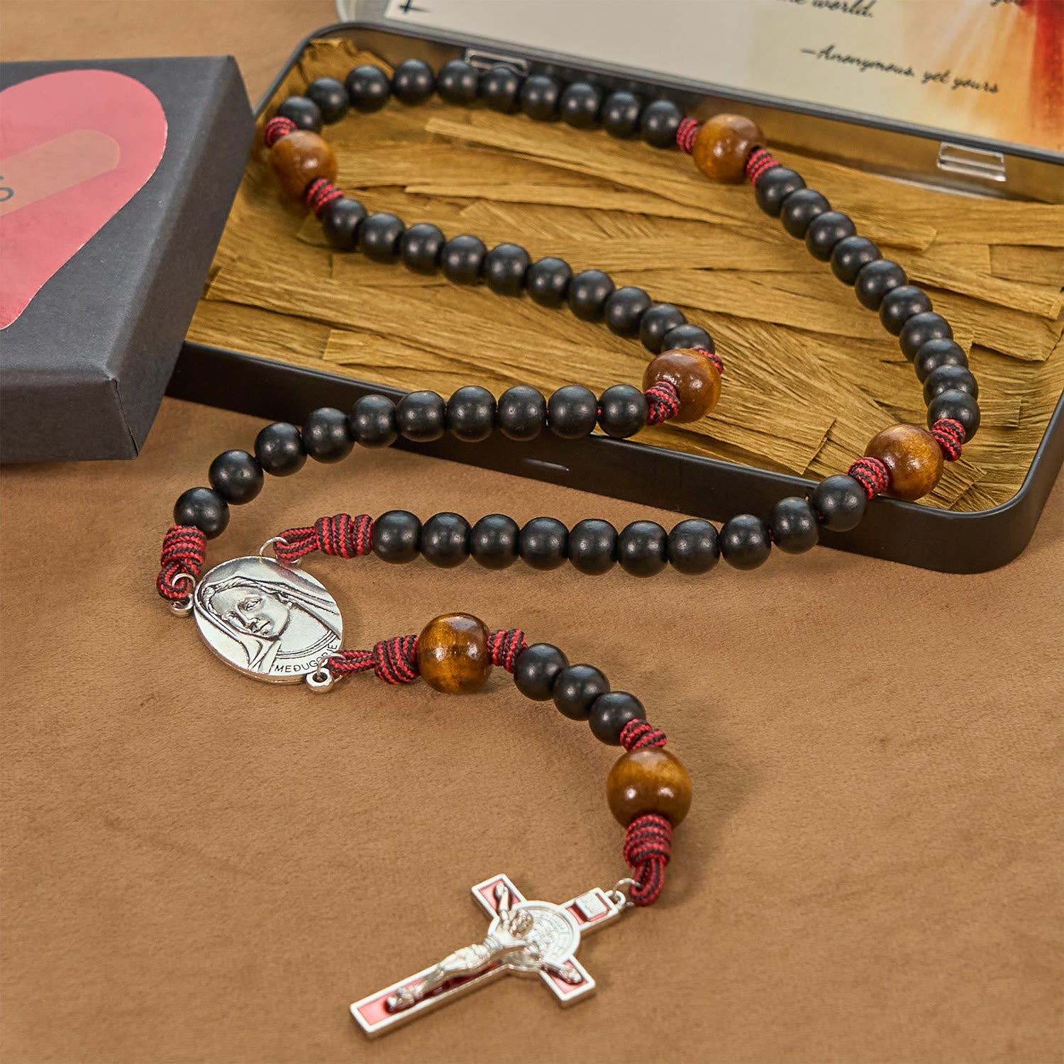 christiandiscipleshop Handmade Original Rosary with 10mm Ebony Wooden Beads & Solid Paracord