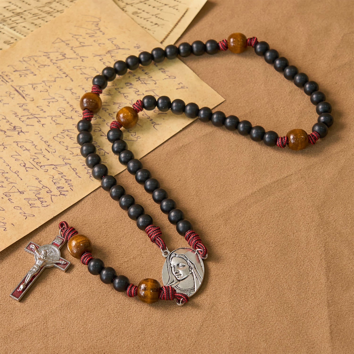 christiandiscipleshop Handmade Original Rosary with 10mm Ebony Wooden Beads & Solid Paracord