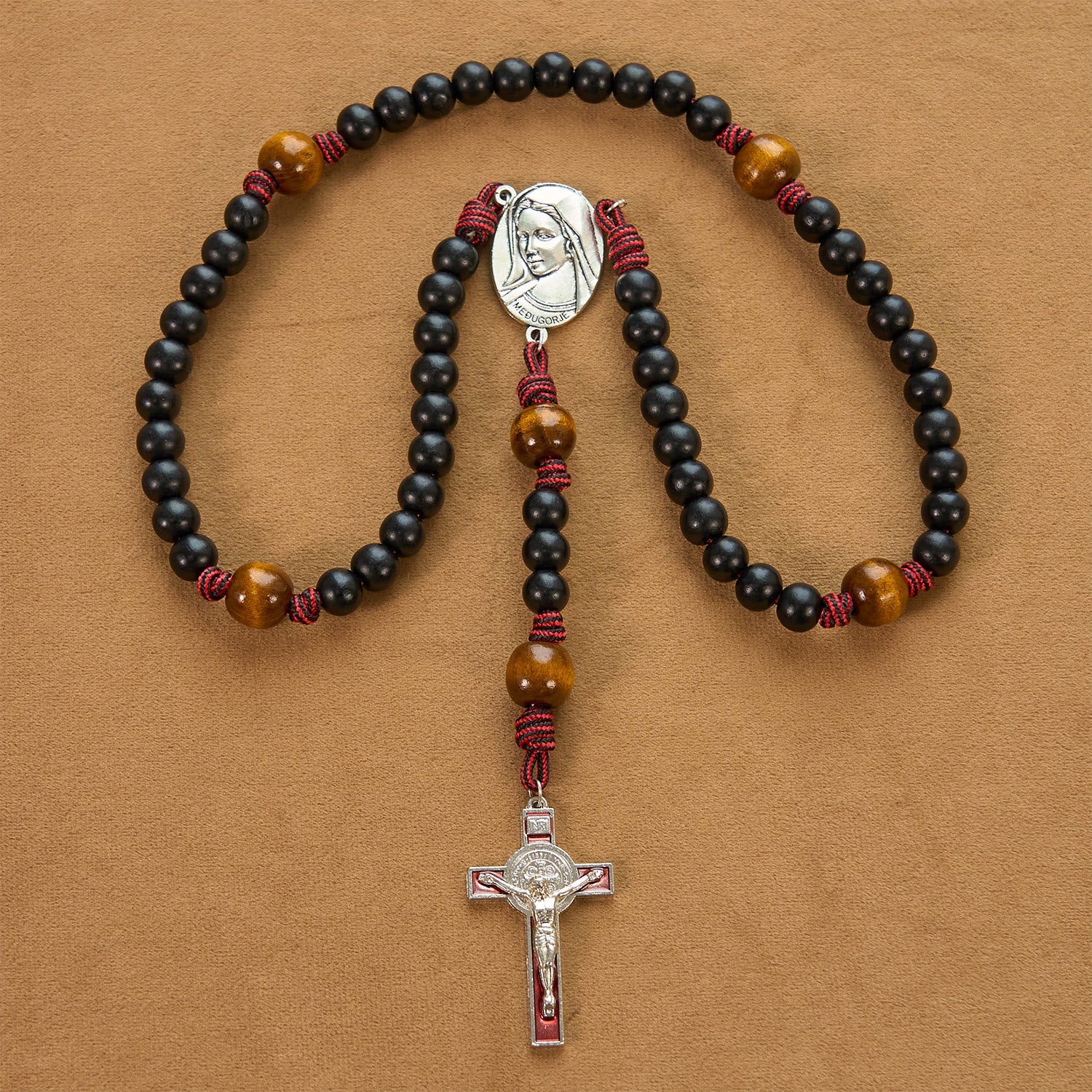 christiandiscipleshop Handmade Original Rosary with 10mm Ebony Wooden Beads & Solid Paracord