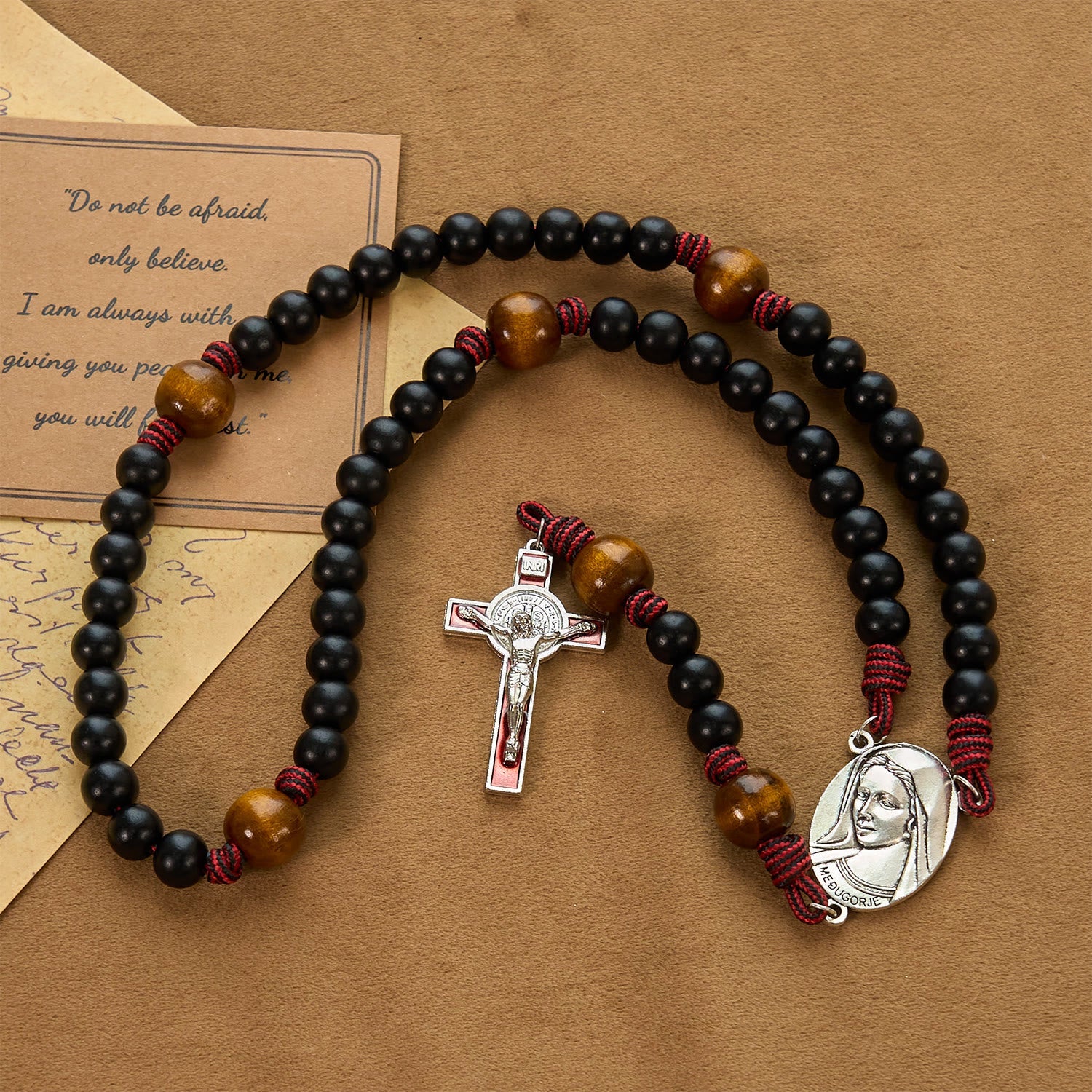 christiandiscipleshop Handmade Original Rosary with 10mm Ebony Wooden Beads & Solid Paracord