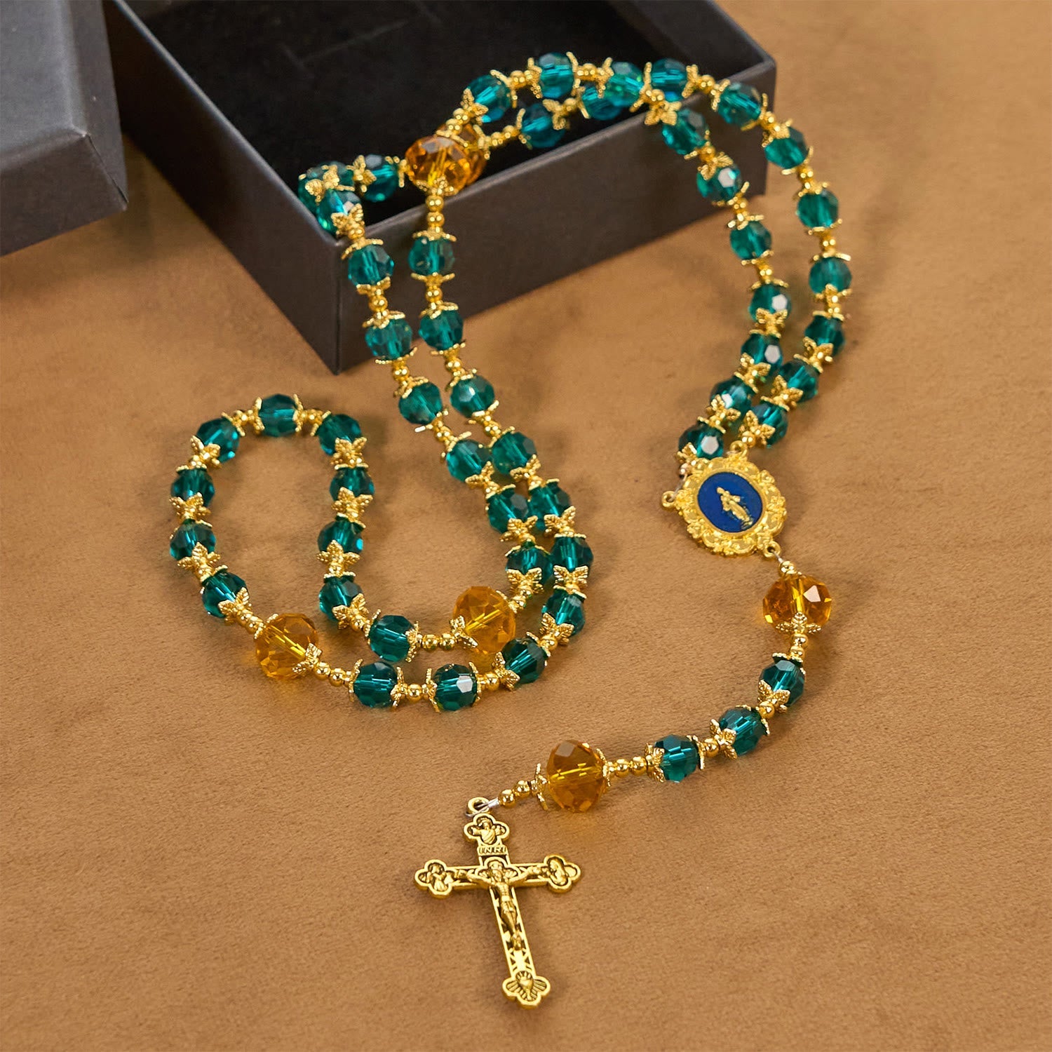 christiandiscipleshop Handmade Peacock Blue Crystal Beads Rosary: A Divine Delight for Holy Prayer