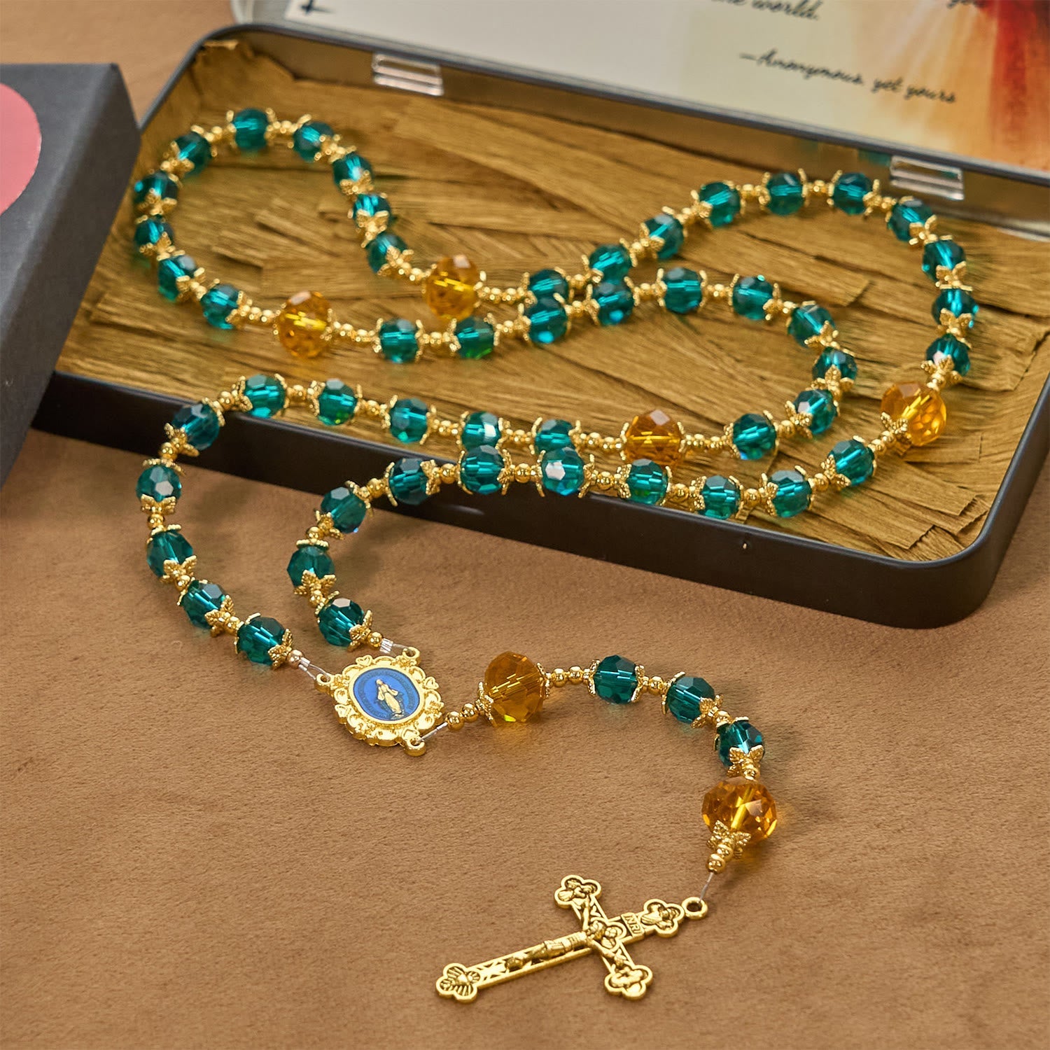 christiandiscipleshop Handmade Peacock Blue Crystal Beads Rosary: A Divine Delight for Holy Prayer