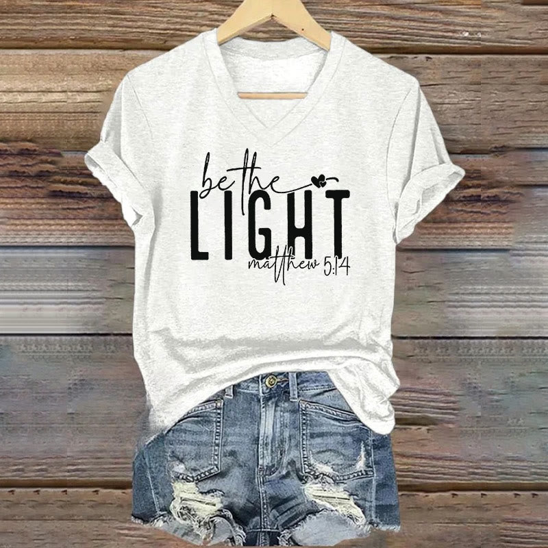 christiandiscipleshop Women's Be The Light Faith Print V-Neck Polyester T-shirt