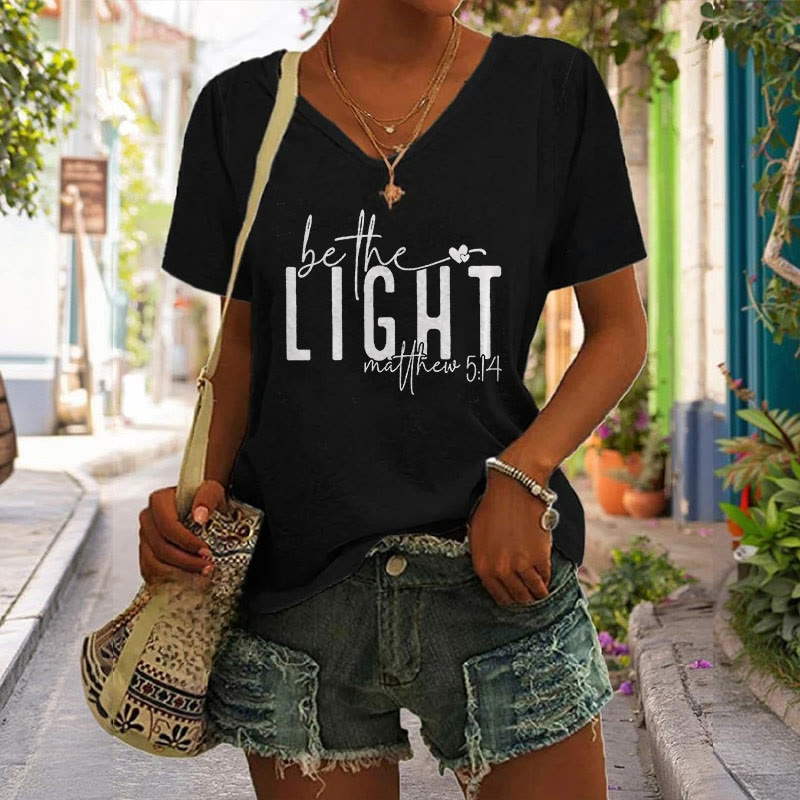 christiandiscipleshop Women's Be The Light Faith Print V-Neck Polyester T-shirt
