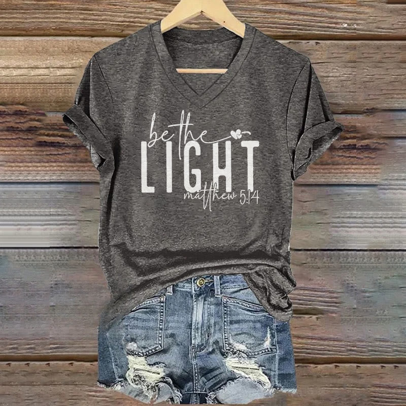 christiandiscipleshop Women's Be The Light Faith Print V-Neck Polyester T-shirt