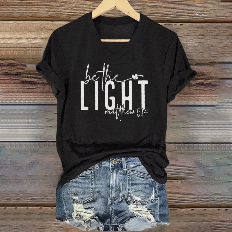 christiandiscipleshop Women's Be The Light Faith Print V-Neck Polyester T-shirt