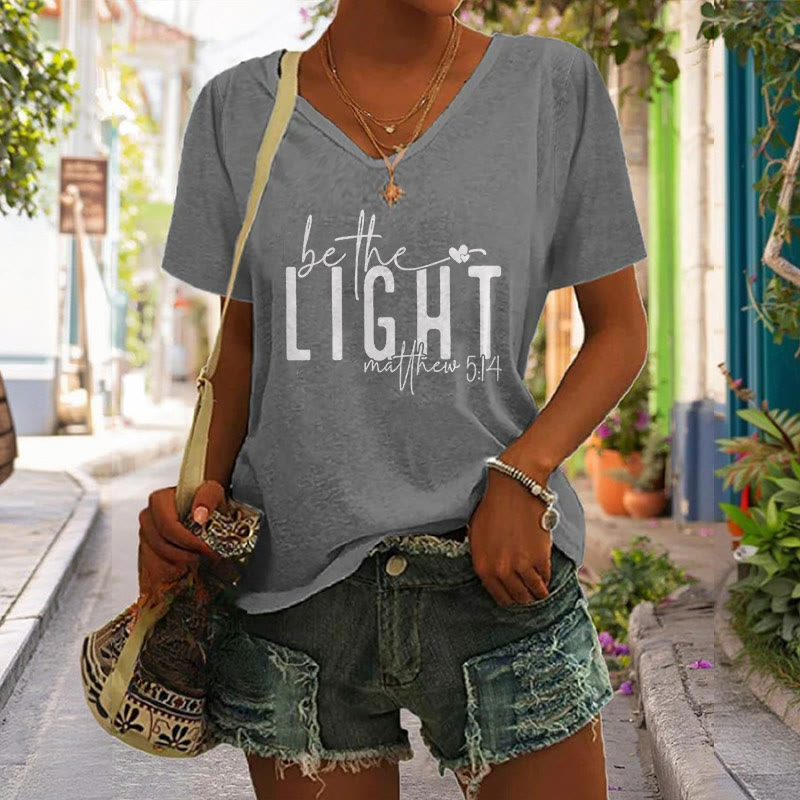 christiandiscipleshop Women's Be The Light Faith Print V-Neck Polyester T-shirt