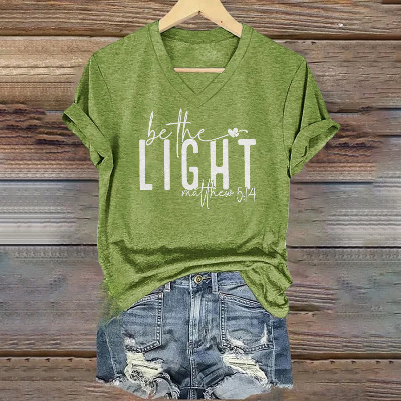 christiandiscipleshop Women's Be The Light Faith Print V-Neck Polyester T-shirt