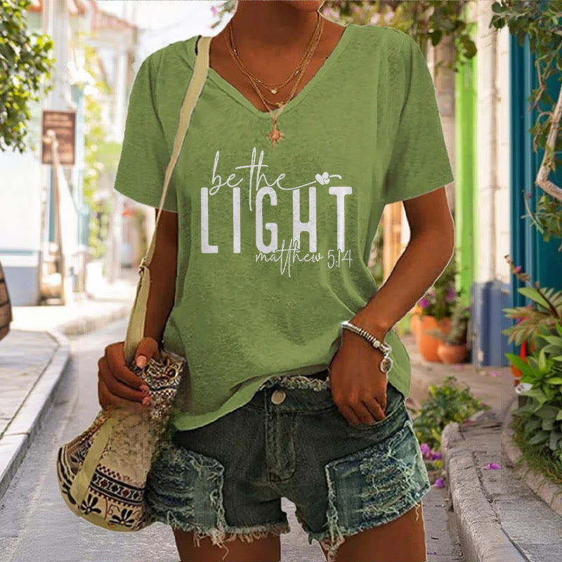 christiandiscipleshop Women's Be The Light Faith Print V-Neck Polyester T-shirt