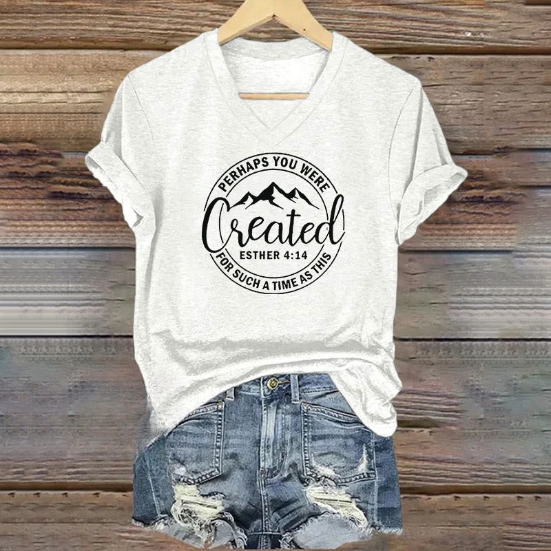 christiandiscipleshop Women's Perhaps You Were Created Print V-Neck Polyester T-shirt