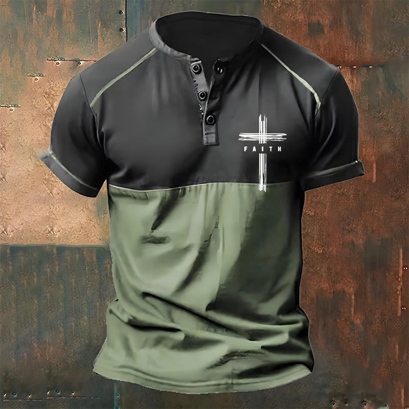 ChristianDiscipleShop Herren-T-Shirt mit Henley-Ausschnitt und Vintage-Glaubensmotiv
