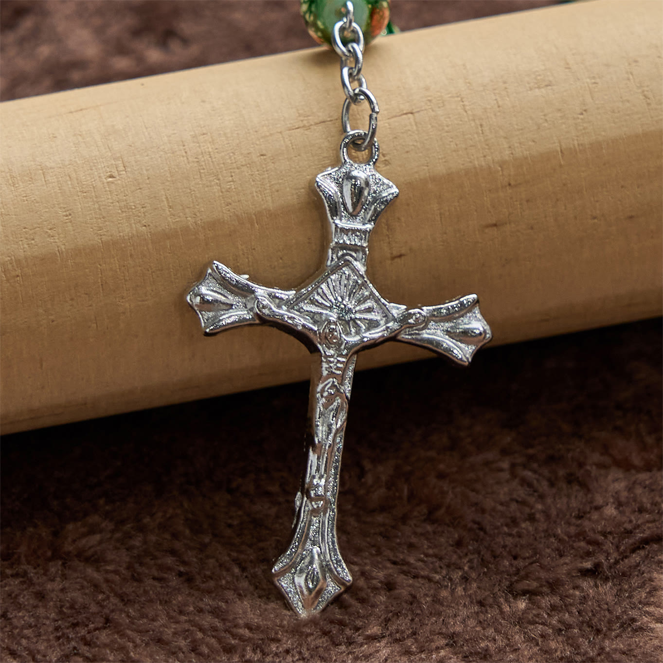 FREE Today: Our Lady Medal & Crucifix of 8mm Green Glass Beads Rosary—Blessed Symbol of Faith