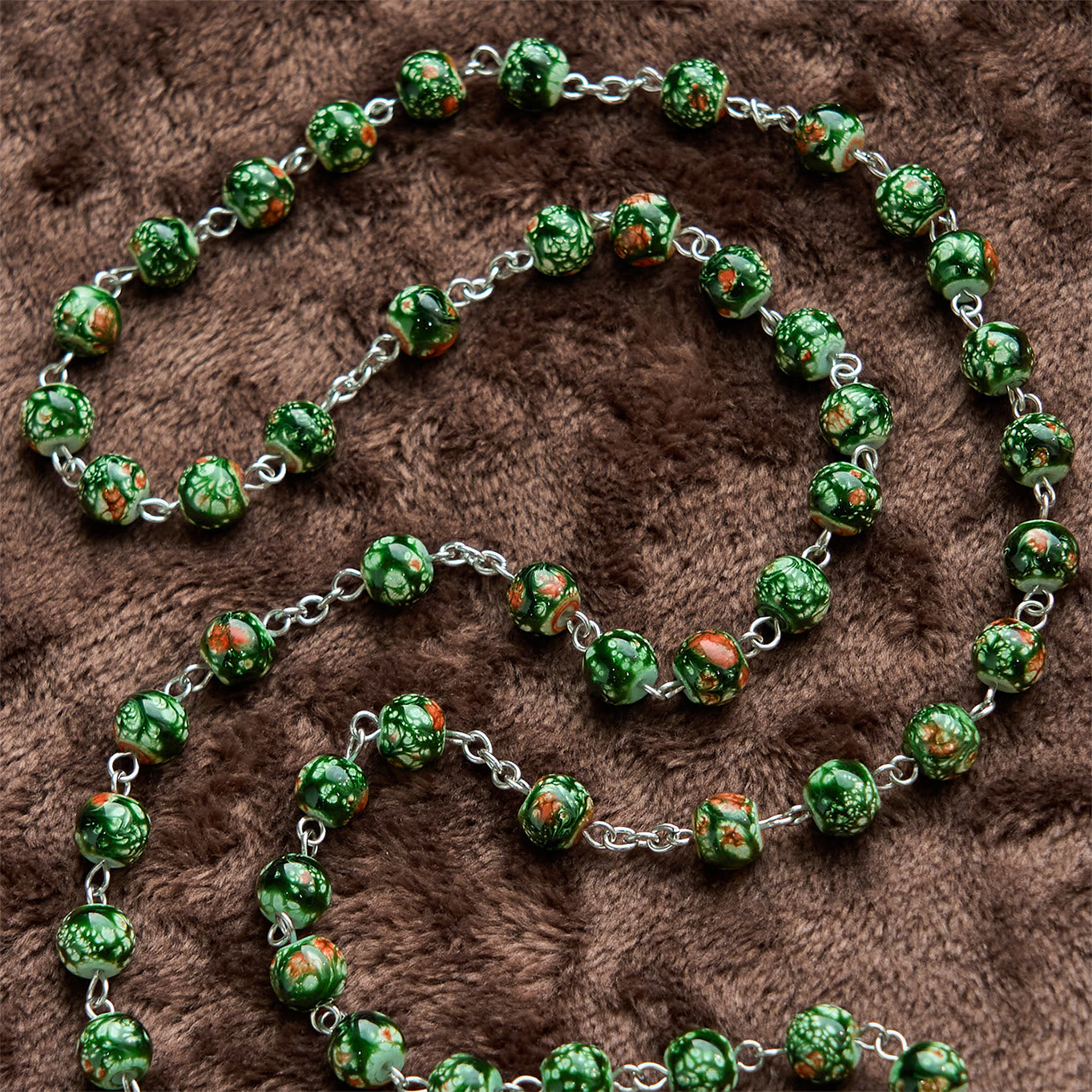 FREE Today: Our Lady Medal & Crucifix of 8mm Green Glass Beads Rosary—Blessed Symbol of Faith