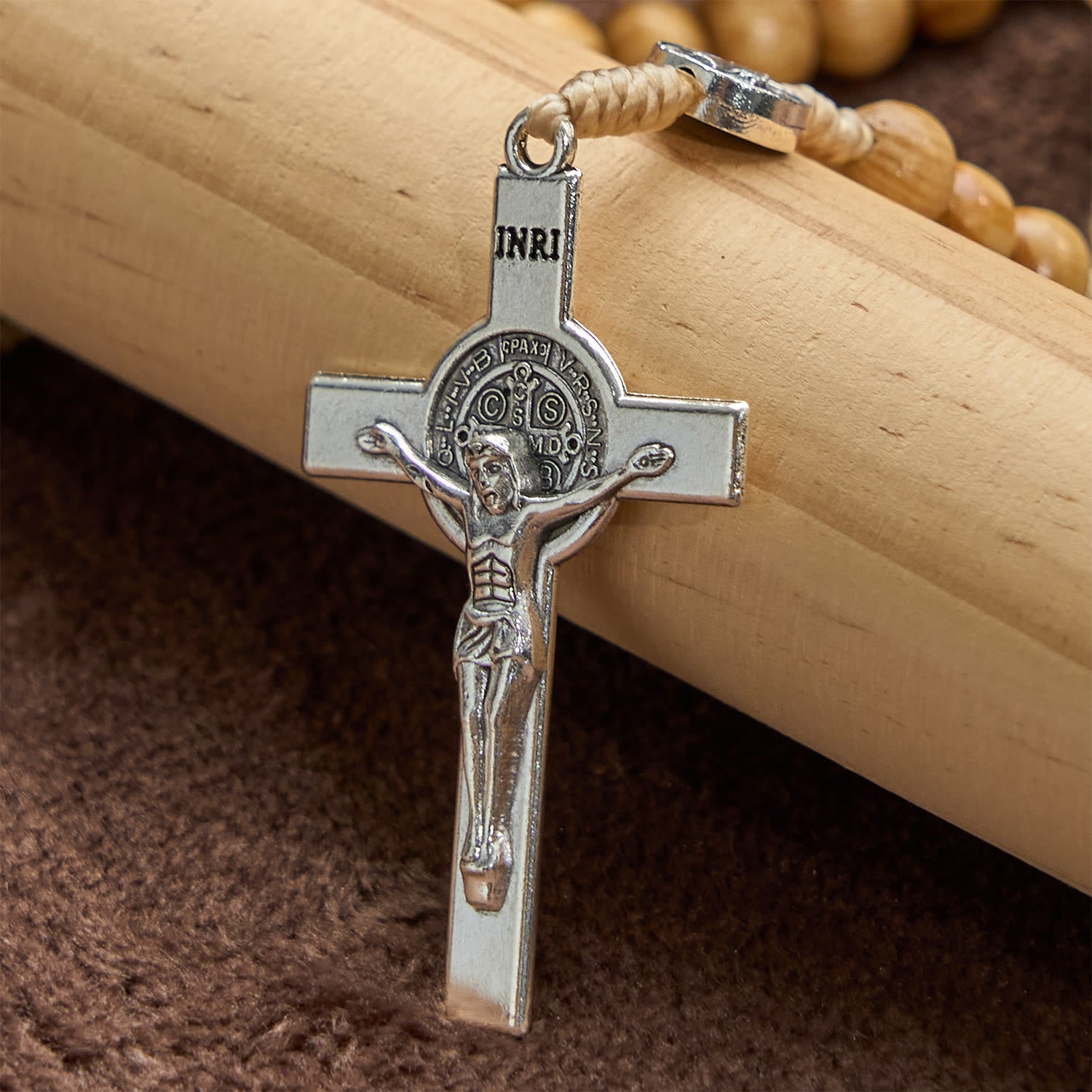 FREE Today: St. Benedict & Crucifix of 8mm Olive Wood Round Beads Rosary: Blessed Devotion in Every Bead