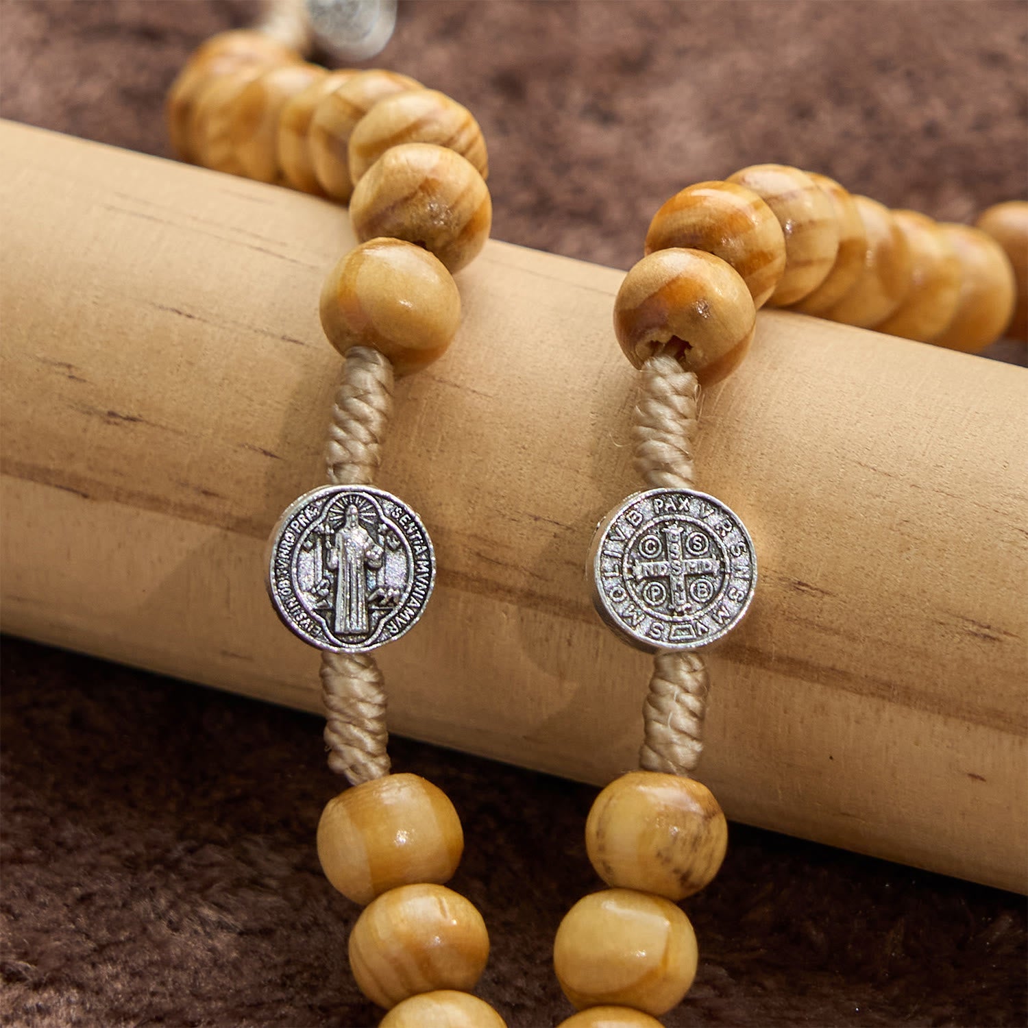 FREE Today: St. Benedict & Crucifix of 8mm Olive Wood Round Beads Rosary: Blessed Devotion in Every Bead