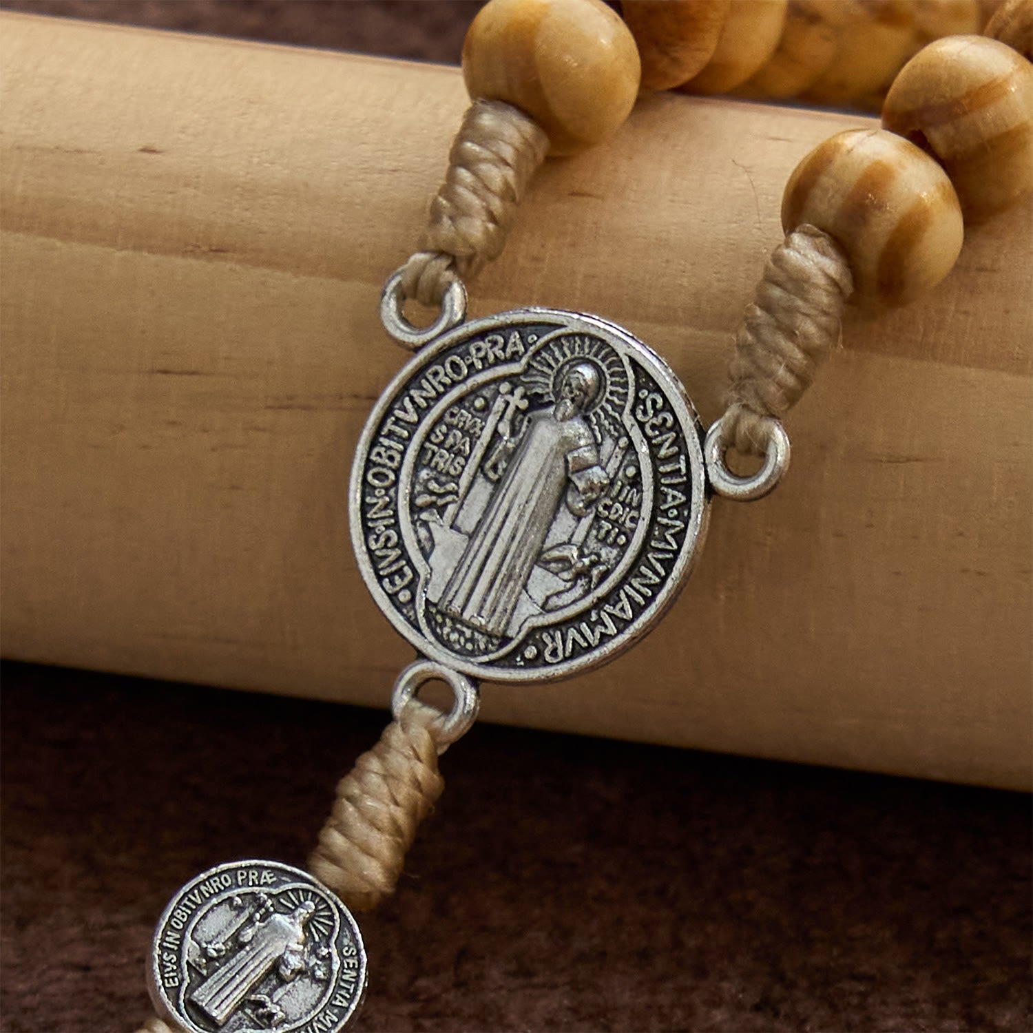 FREE Today: St. Benedict & Crucifix of 8mm Olive Wood Round Beads Rosary: Blessed Devotion in Every Bead