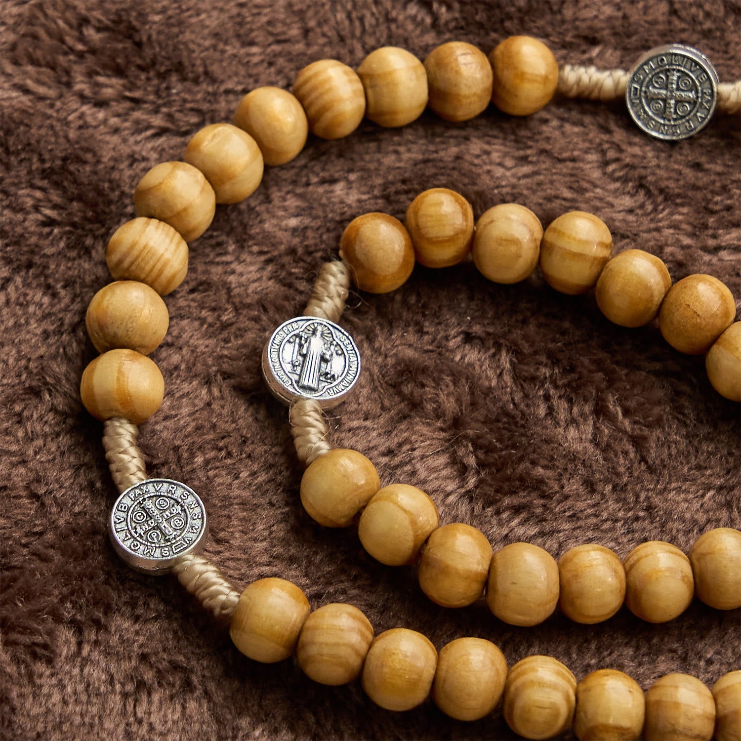 FREE Today: St. Benedict & Crucifix of 8mm Olive Wood Round Beads Rosary: Blessed Devotion in Every Bead