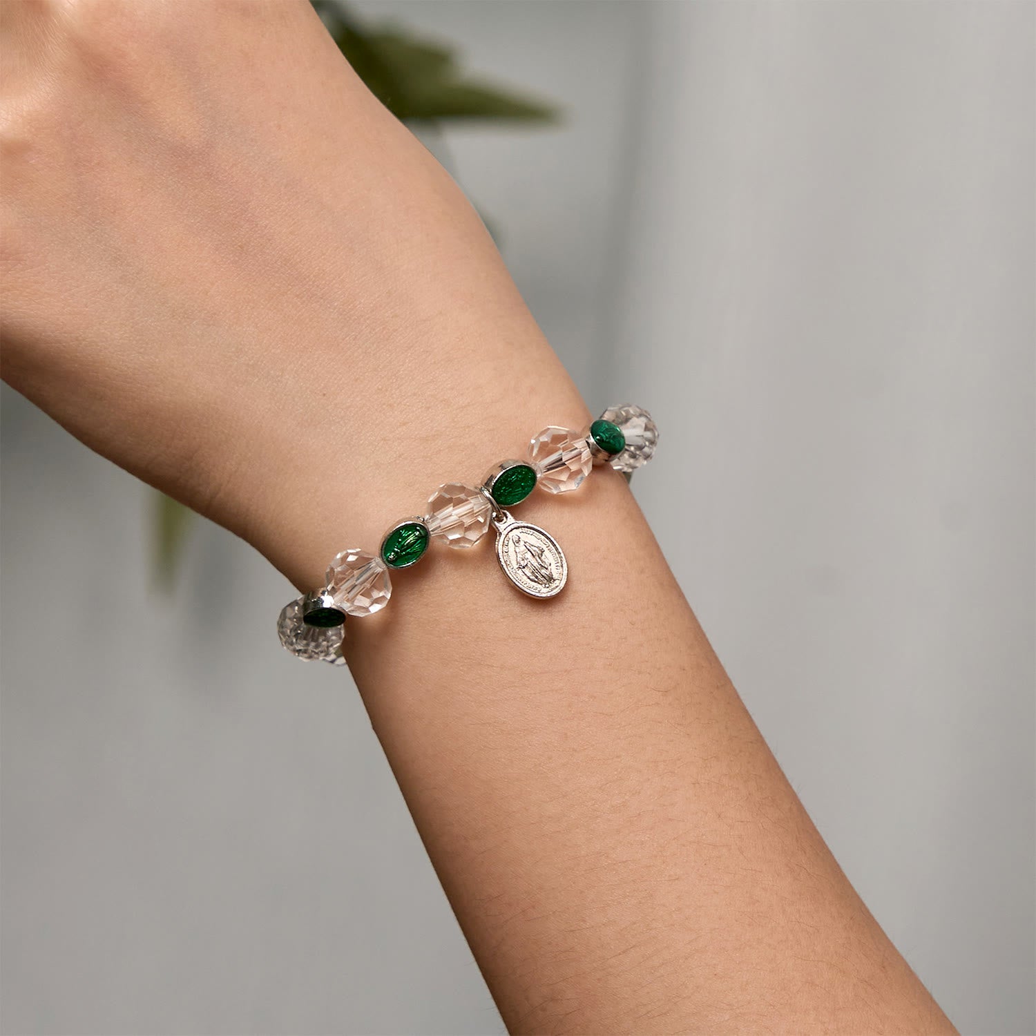 Christiandiscipleshop Clear Crystal Bracelet with Our Lady Pendant: Exclusive Sign of Faith and Blessing