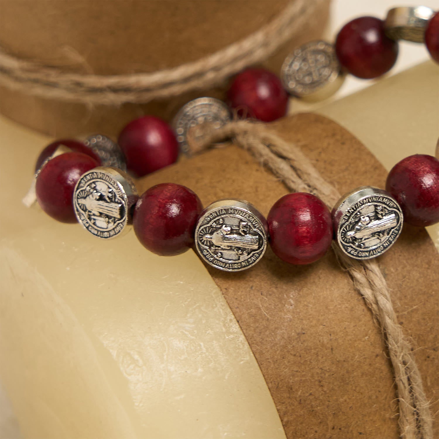 FREE Today: Vintage Style St. Benedict Pendant and Red Beads Bracelet: Cherished Symbol of Holy Guidance